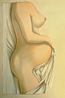 This very pregnant figure models very nearly perfect posture