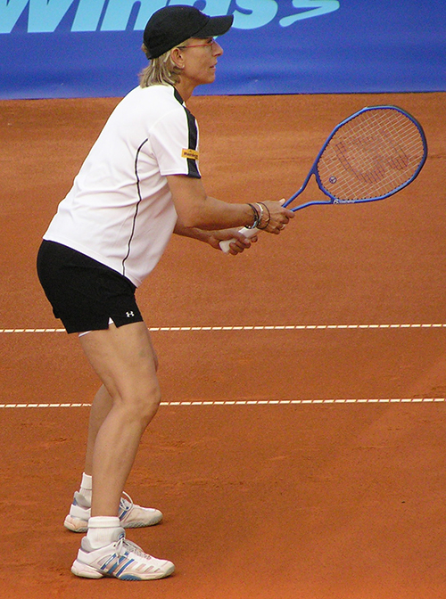 Martina Navratilova ready for the ball, Prague Open, 2006.