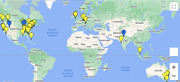 Google world map locating Gokhale Method teachers.