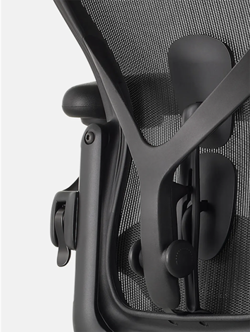 The Herman Miller Aeron Chair, back view at angle, cropped.