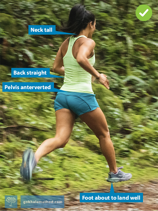 Female runner in back/profile view showing good form and anteverted pelvis 
