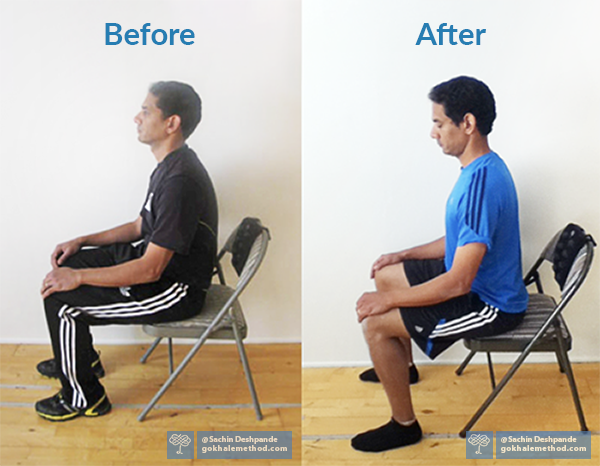 “Before” and “After” sitting without a backrest photos of Sachin Deshpande.